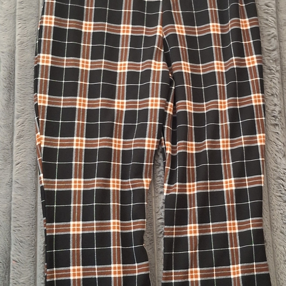 Almost Famous Plaid Pants - Black, Brown, and Orange